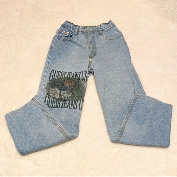 Vintage Girls Guess Jeans USA 14 Floral Spellout - Picture 1 of 5